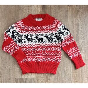 Vintage McGregor Red Reindeer 70s Christmas Sweater Boys Sz 4‎ Holiday